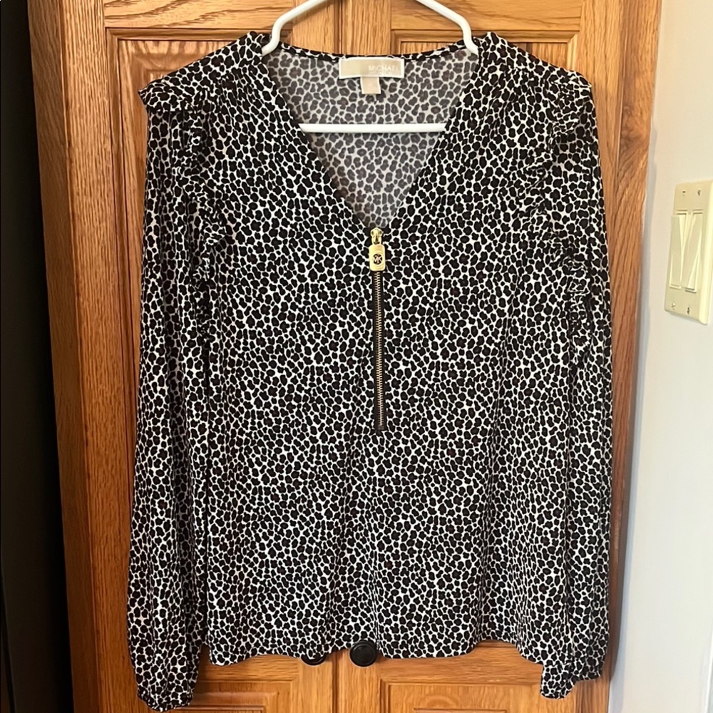 Michael Kors Black, Cream, and Burgandy Women's Top Medium